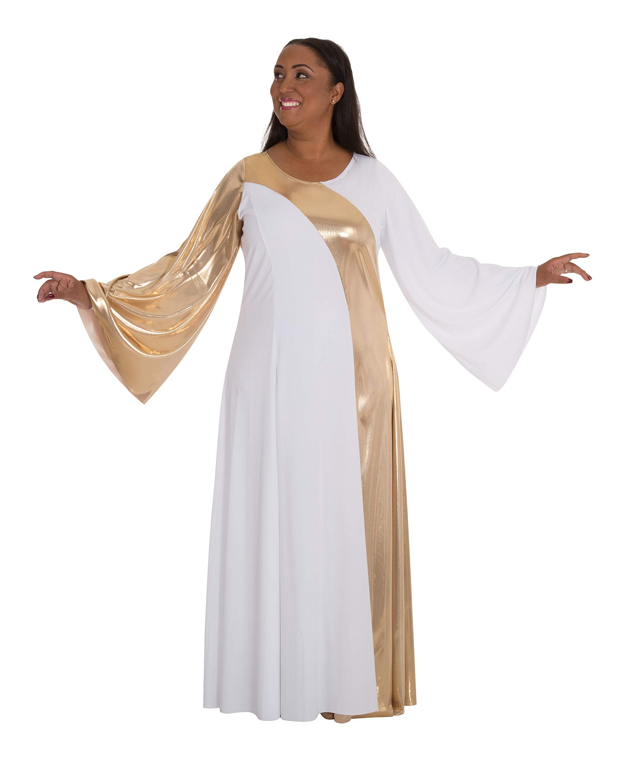 Body Wrappers 592 / 592XX Womens Praise Dance Metallic Asymmetrical Bell Seeve Dress