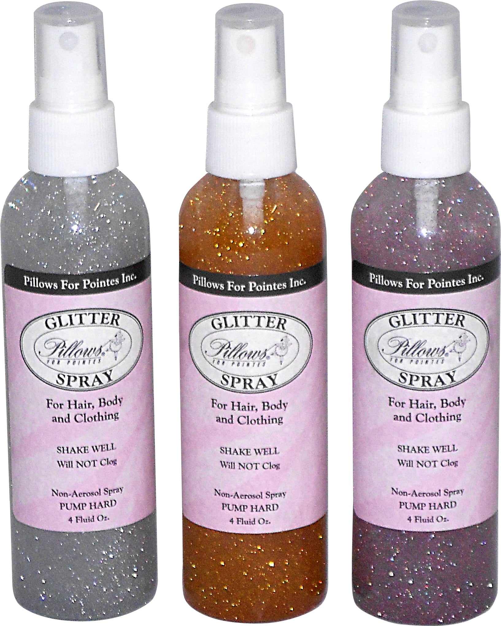 Pillows For Pointes Glitter Spray – Non-Aerosol, 4oz, Gold, Silver & Multi for Hair & Body