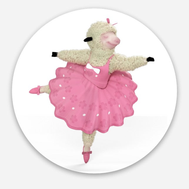 Pillows For Pointes Woolamina® Sticker – Cute Dancing Lamb, 2” x 2”, Pink Vinyl Decor