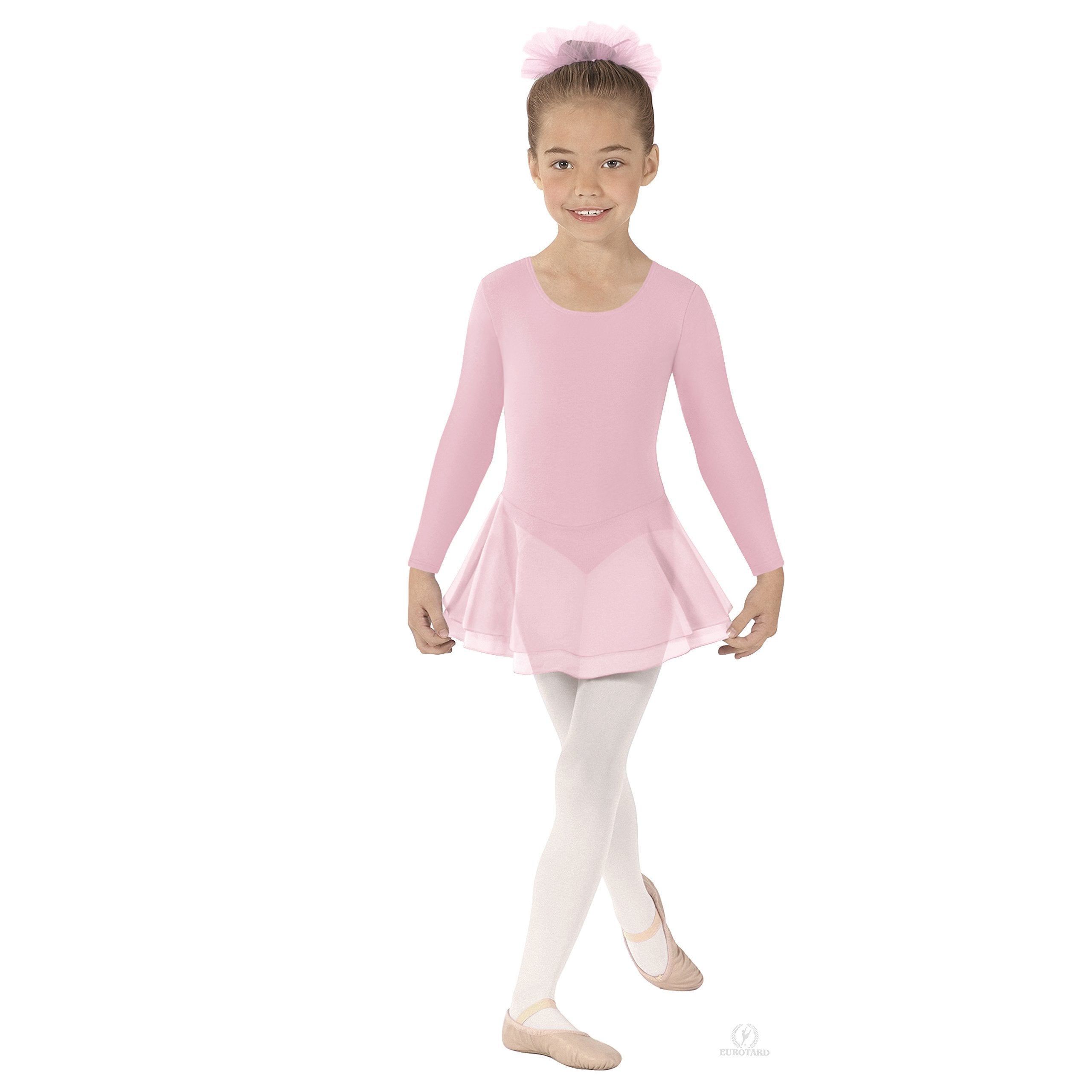 EUROTARD Black Long Sleeve Leotard with Double Layer Skirt Childs Leotard 10465-BLK