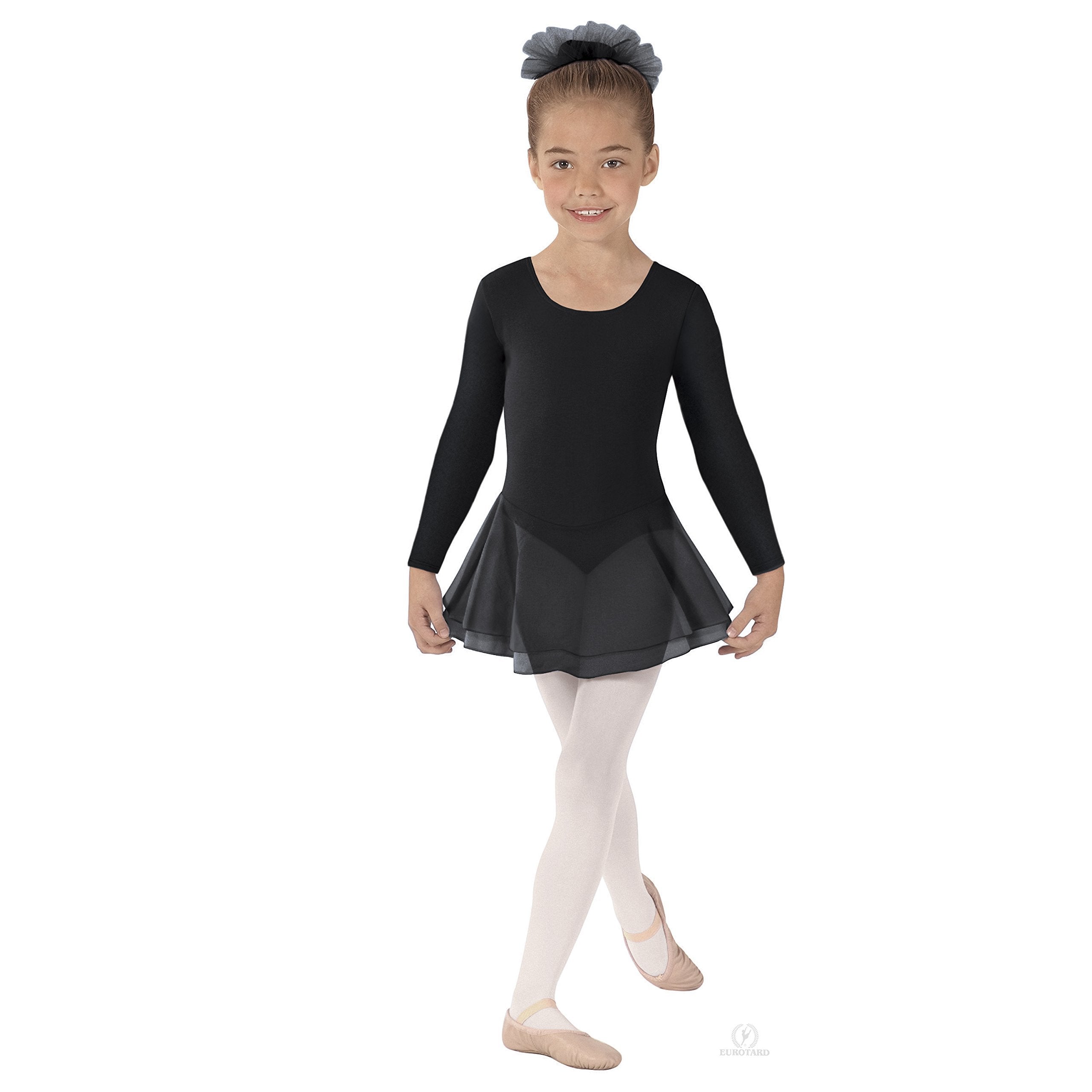 EUROTARD Black Long Sleeve Leotard with Double Layer Skirt Childs Leotard 10465-BLK